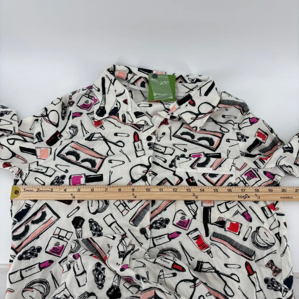 Kate Spade Pajama Set Women S White Makeup Print Long Sleeve Pants NWT Glamcore